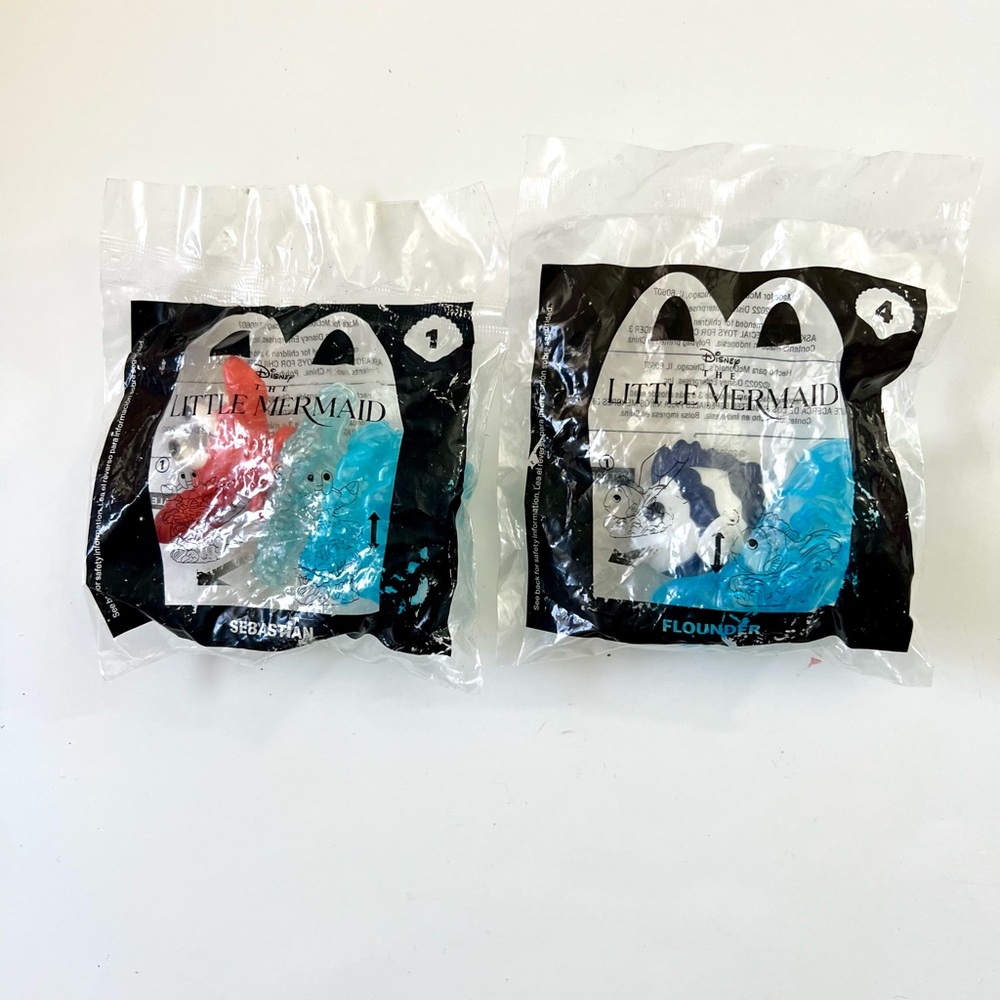 Little Mermaid McDonald's Toys - #1 Sebastian and #4 Flounder. NEW 2022